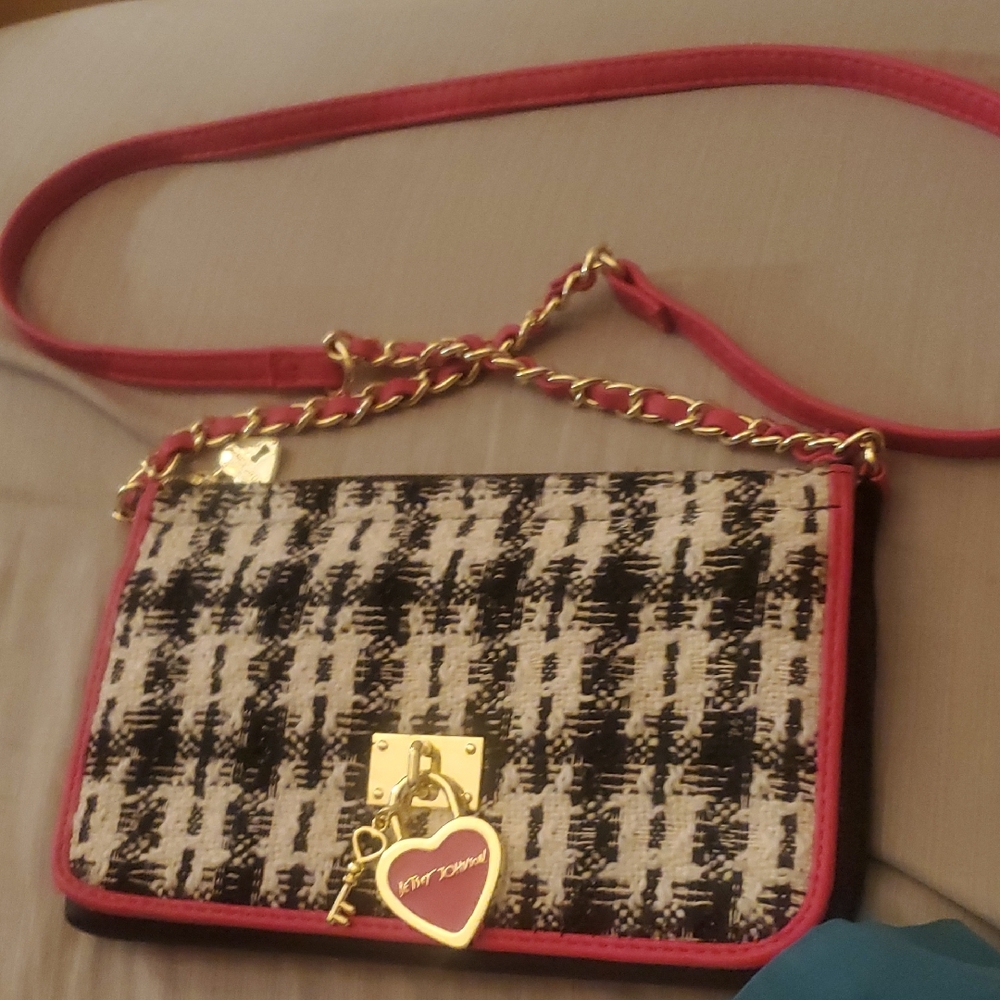 Betsy Johnson Tweed Black and Pink Women's Bag